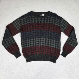 Vintage Kennington California Wool Blend Sweater Ribbed Vtg Red Green Blue Large